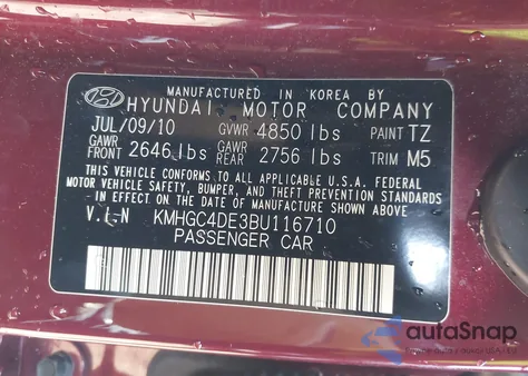 2011 Hyundai Genesis 3.8 z USA, uszkodzony, nr VIN KMHGC4DE3BU116710